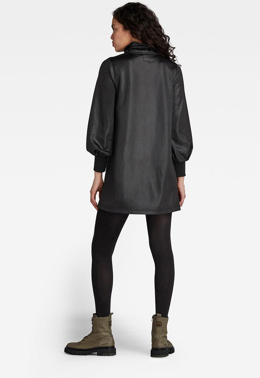 G-STAR - Ruffle neck embro dress - black