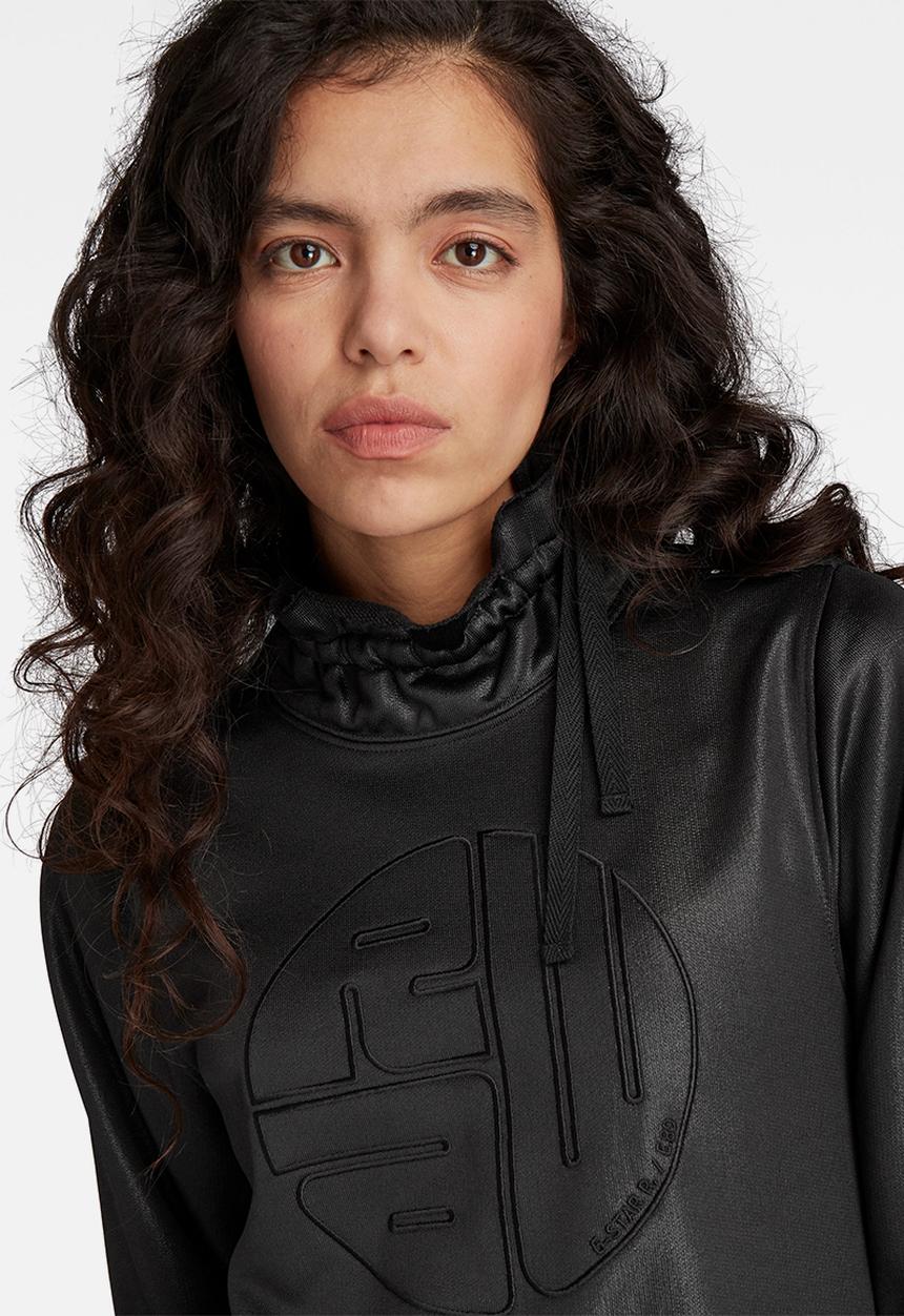 G-STAR - Ruffle neck embro dress - black