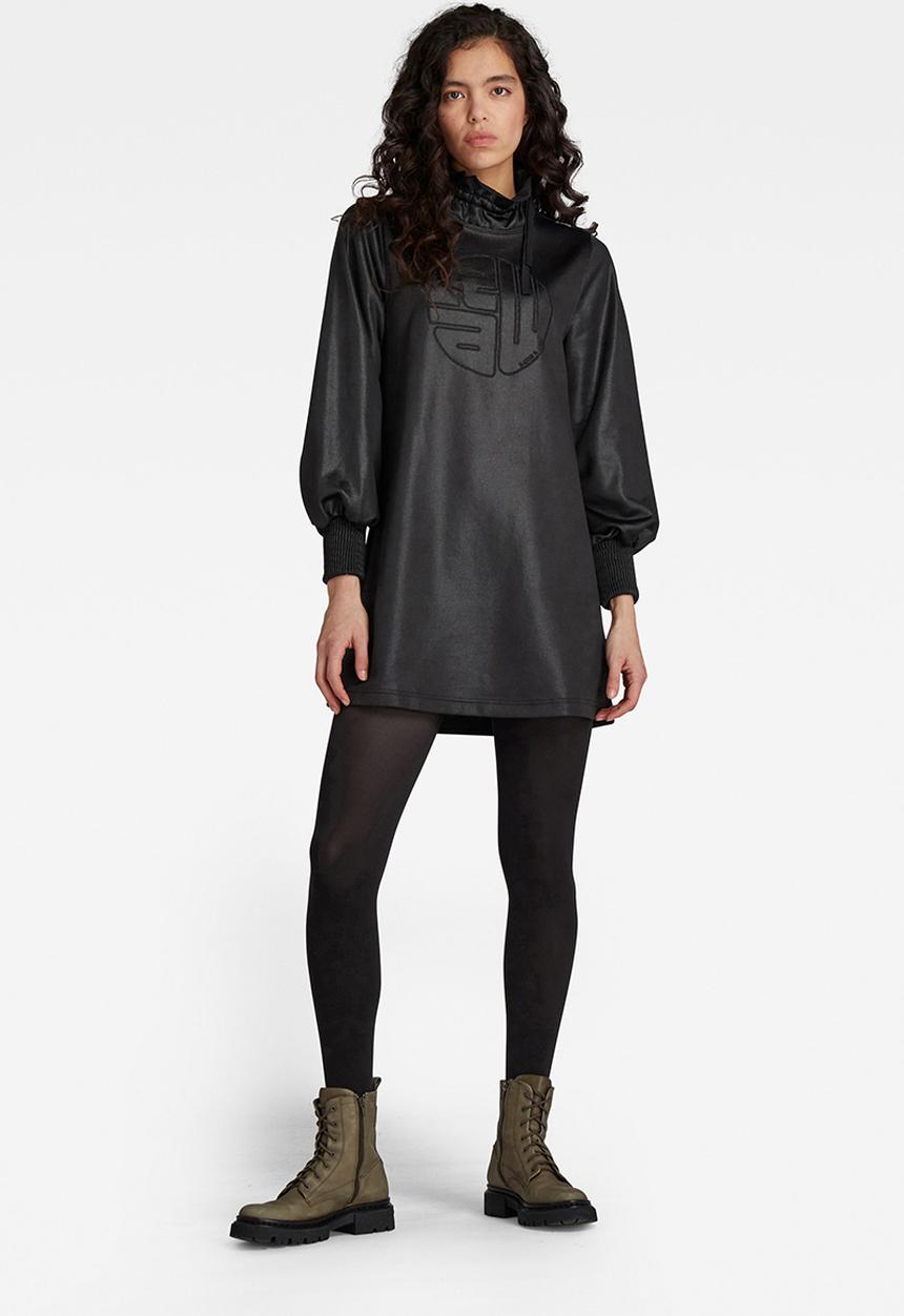 G-STAR - Ruffle neck embro dress - black