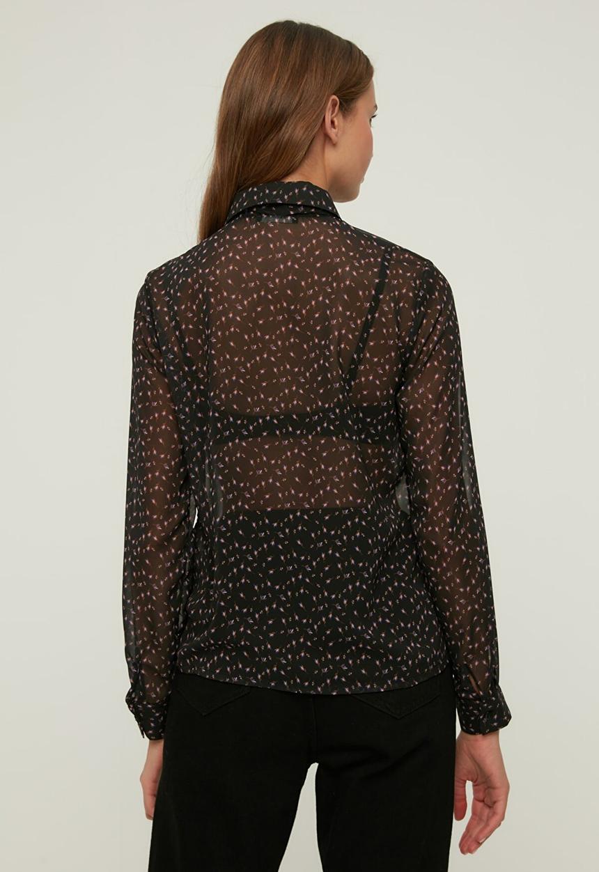 Trendyol - Printed pussybow blouse  - black