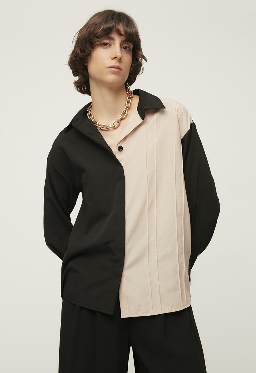 Trendyol - Color block shirt - black & stone
