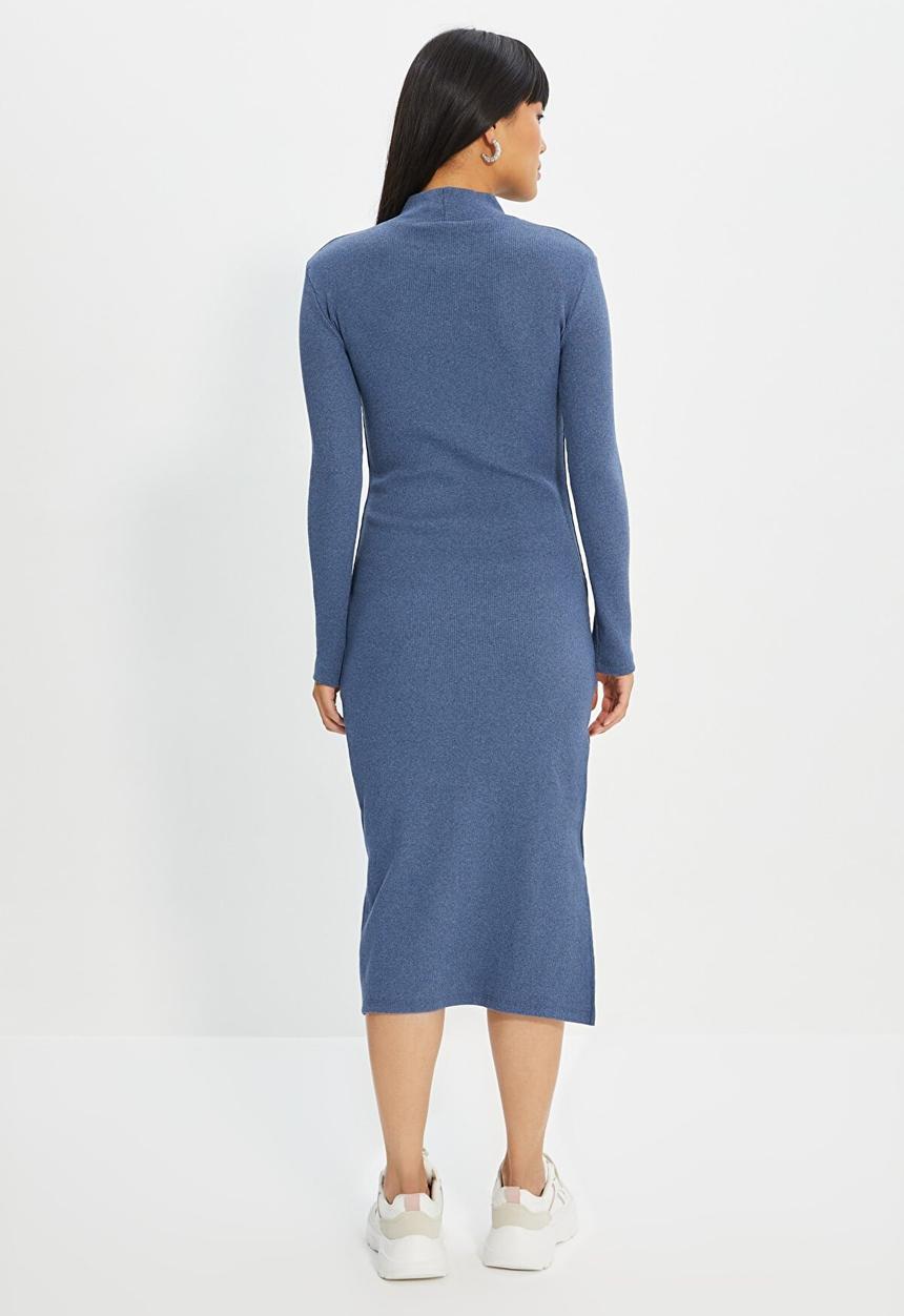 Trendyol - Ribbed bodycon midi knitted dress - indigo