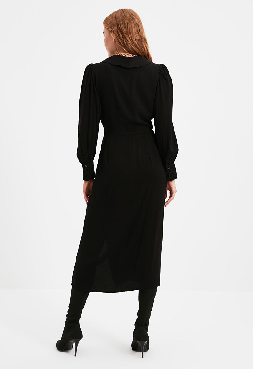 Trendyol - Double breasted collar dress - black