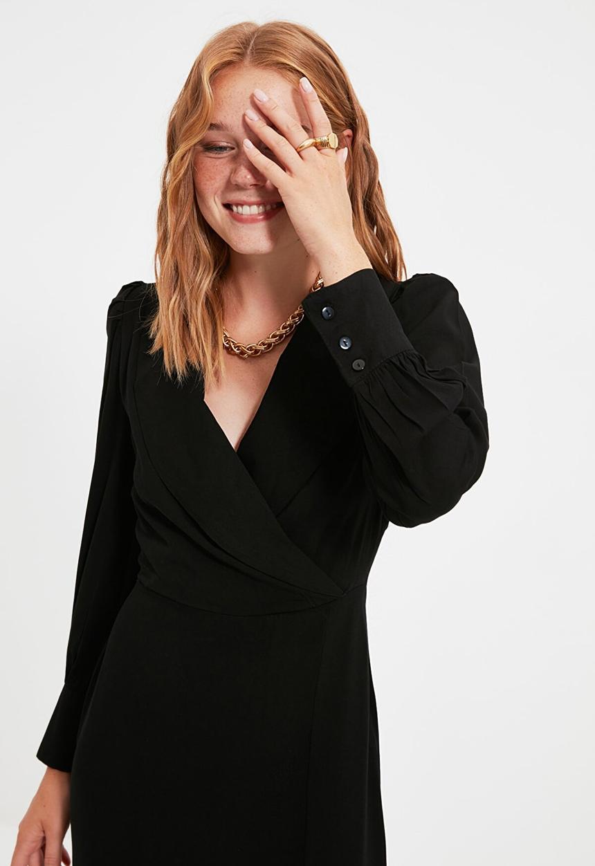 Trendyol - Double breasted collar dress - black