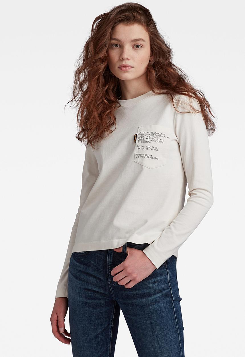 G-STAR - Text pocket loose r long sleeve top - milk