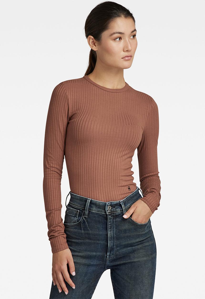 G-STAR - Slim rib long sleeve top - raw hide