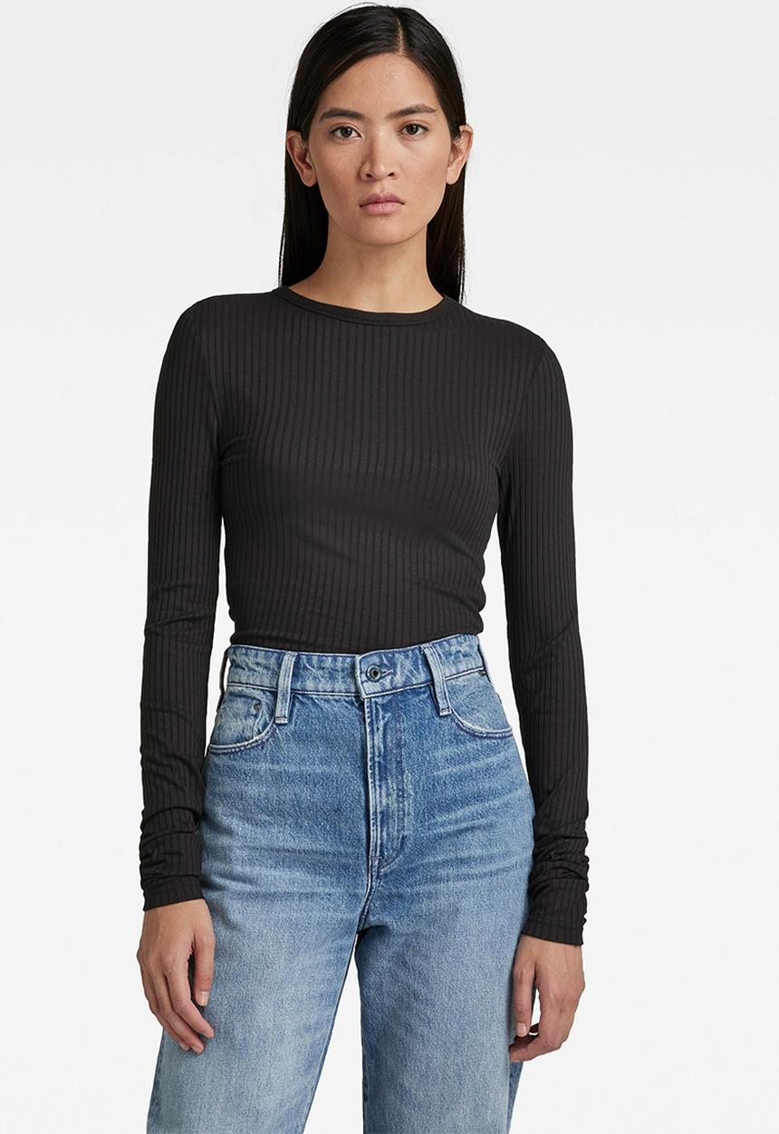 G-STAR - Slim rib long sleeve top - black