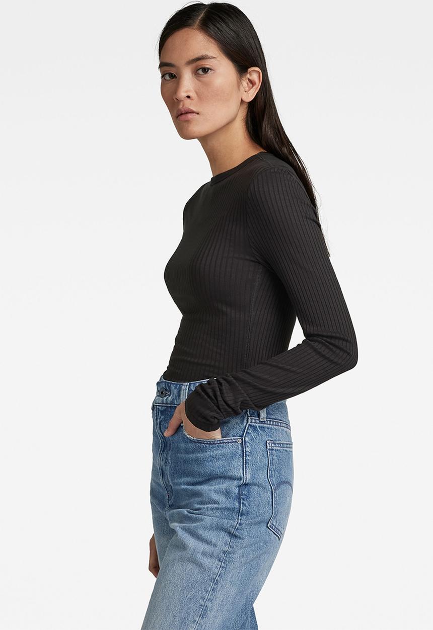G-STAR - Slim rib long sleeve top - black
