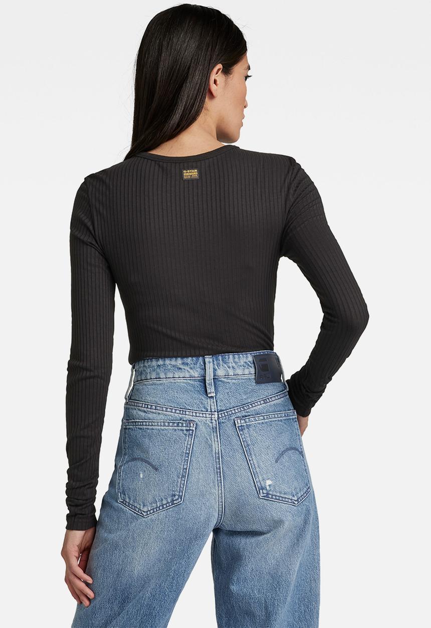 G-STAR - Slim rib long sleeve top - black