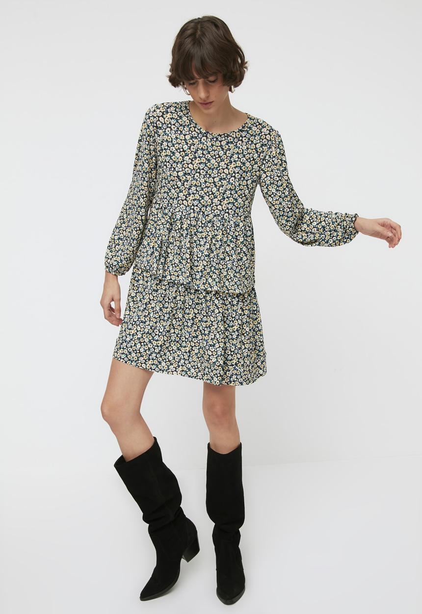 Trendyol - Ribbed knitted dress - navy & yellow 