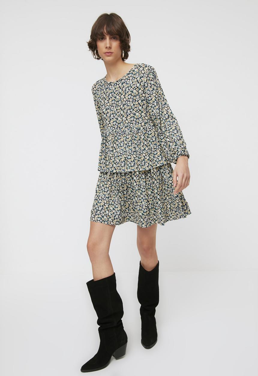 Trendyol - Ribbed knitted dress - navy & yellow 