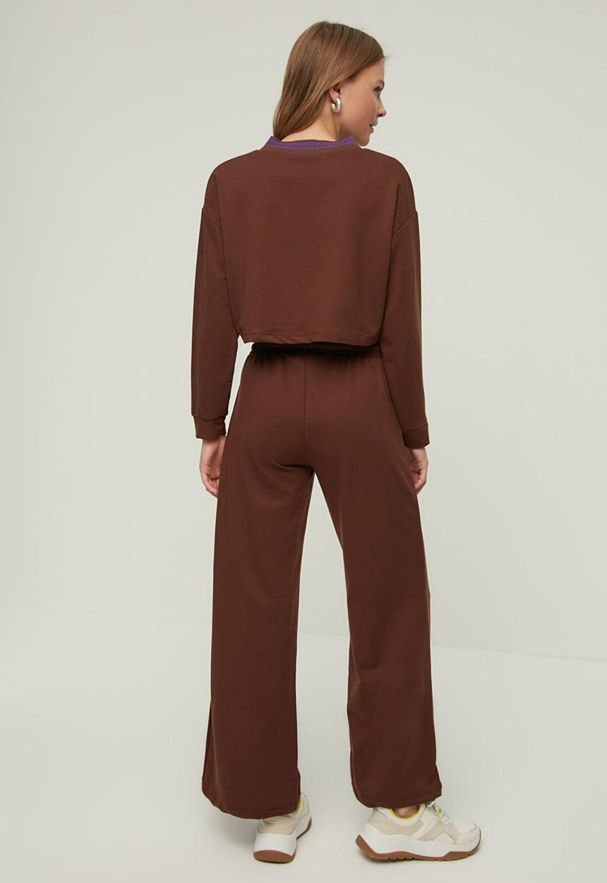 Trendyol - Crop knitted tracksuit set  - brown