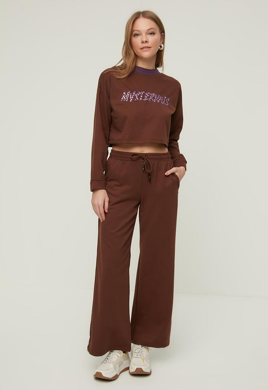 Trendyol - Crop knitted tracksuit set  - brown