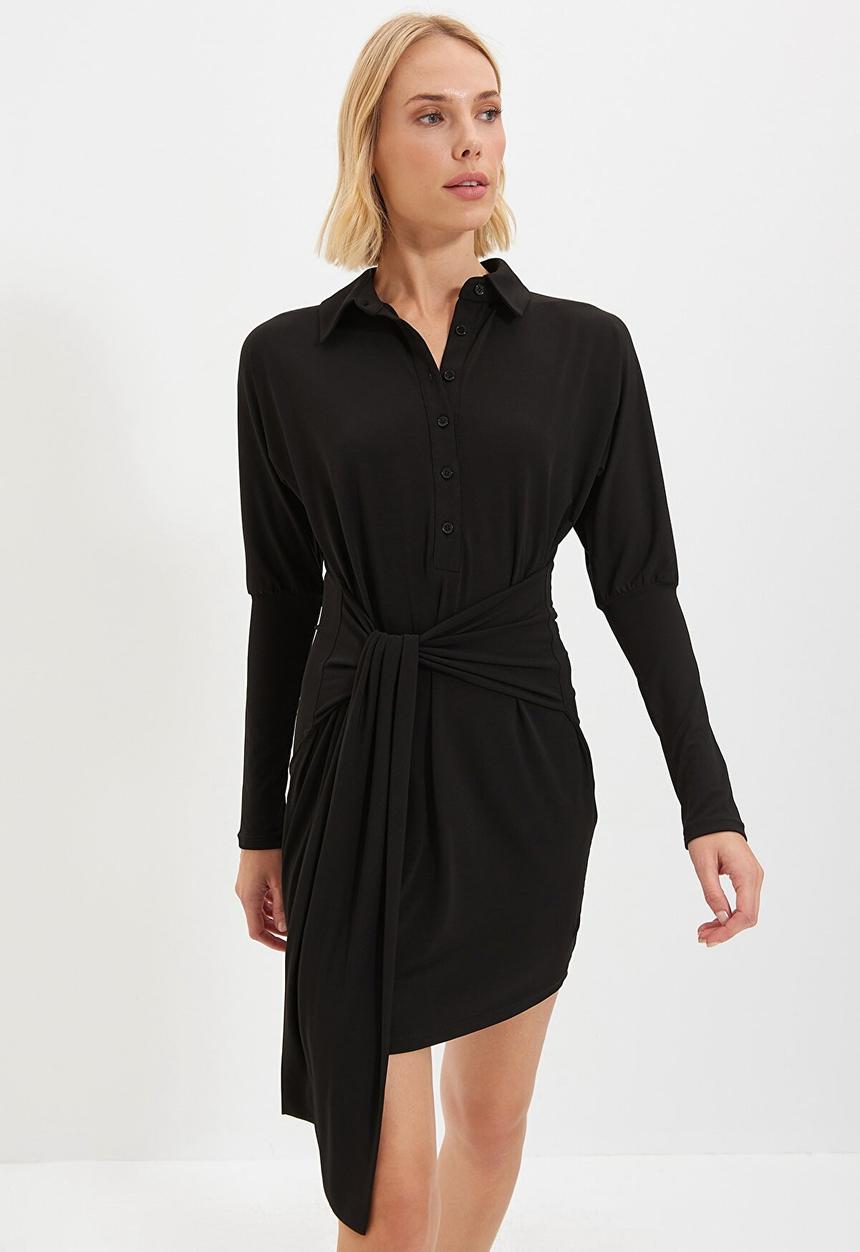 Trendyol - Belted knitted dress  - black