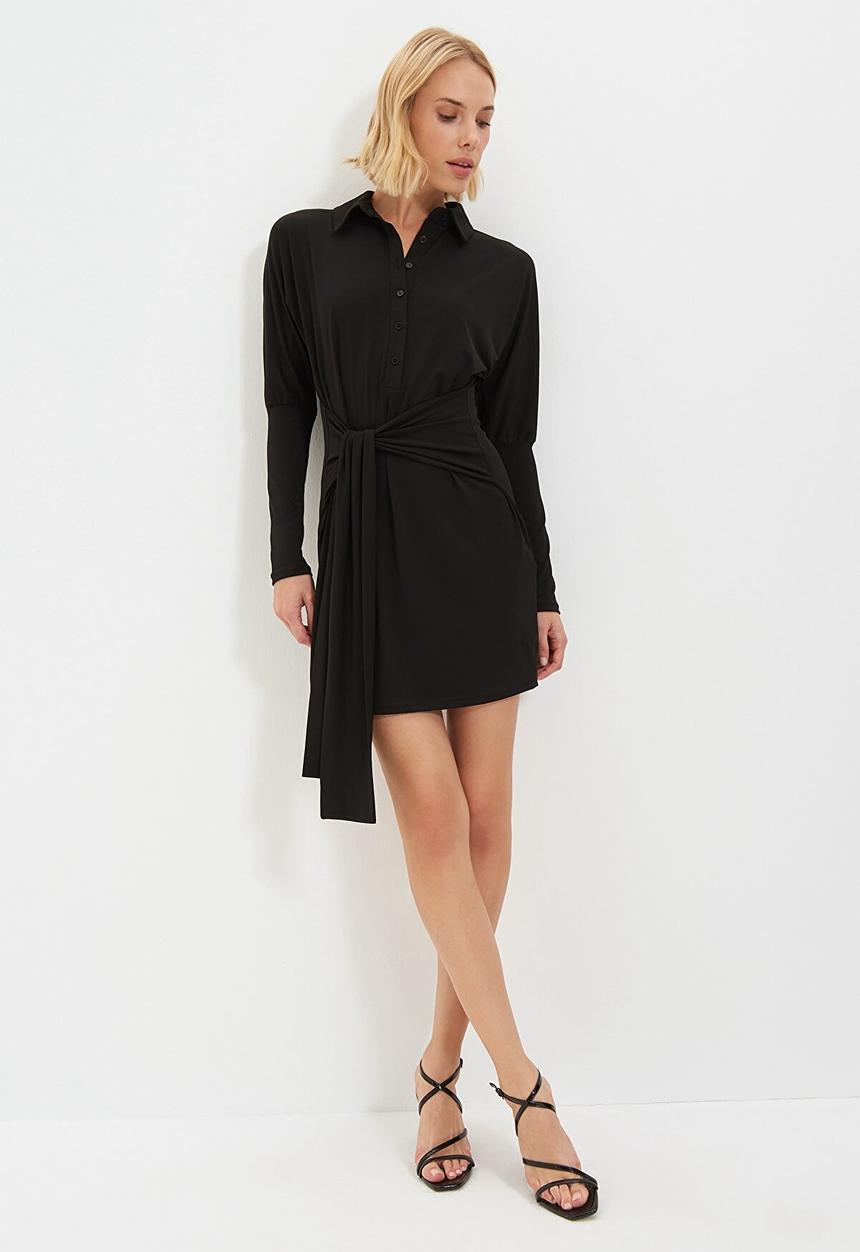 Trendyol - Belted knitted dress  - black