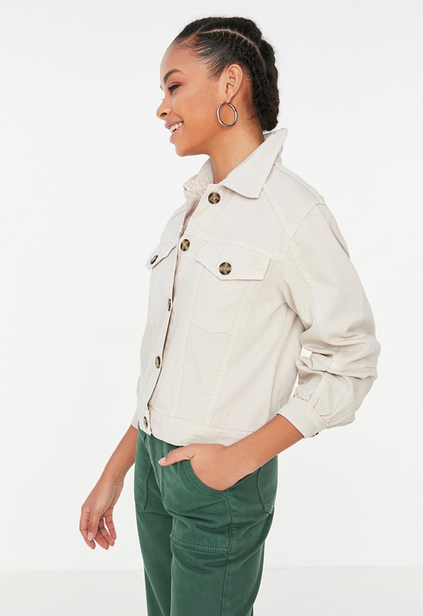Trendyol - Button detailed denim jacket  - ecru