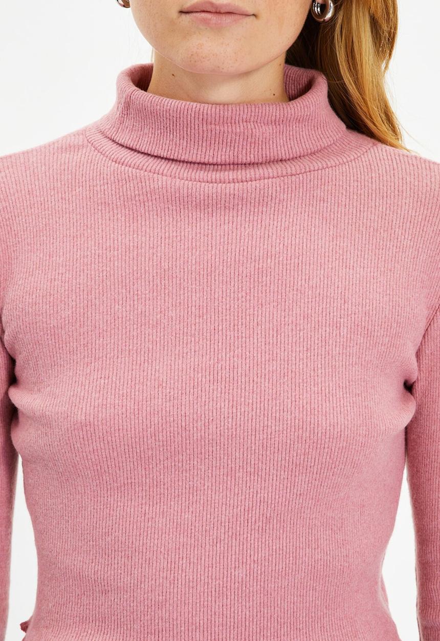 Trendyol - Turtleneck crop knitted knitted blouse  - rose