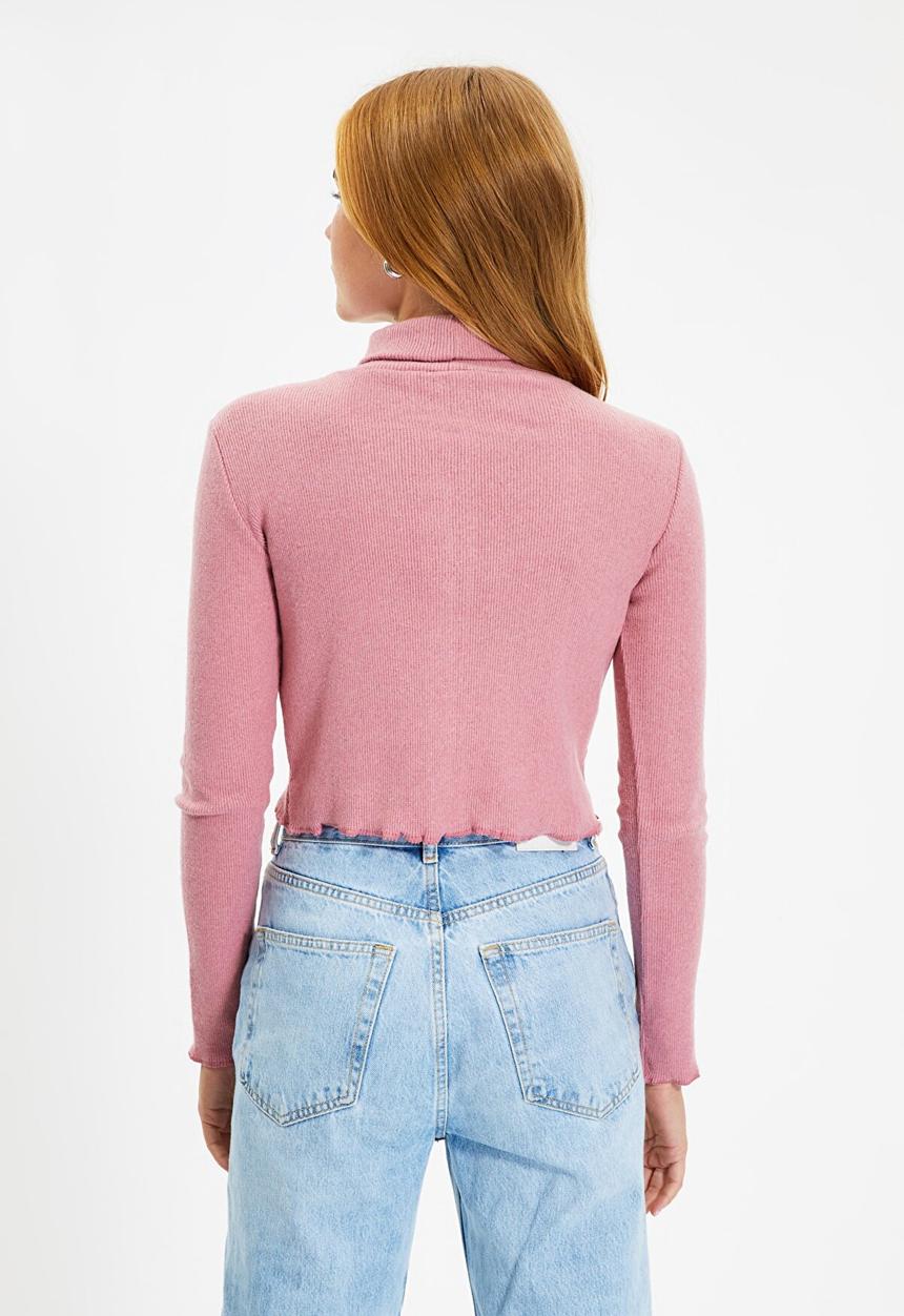 Trendyol - Turtleneck crop knitted knitted blouse  - rose