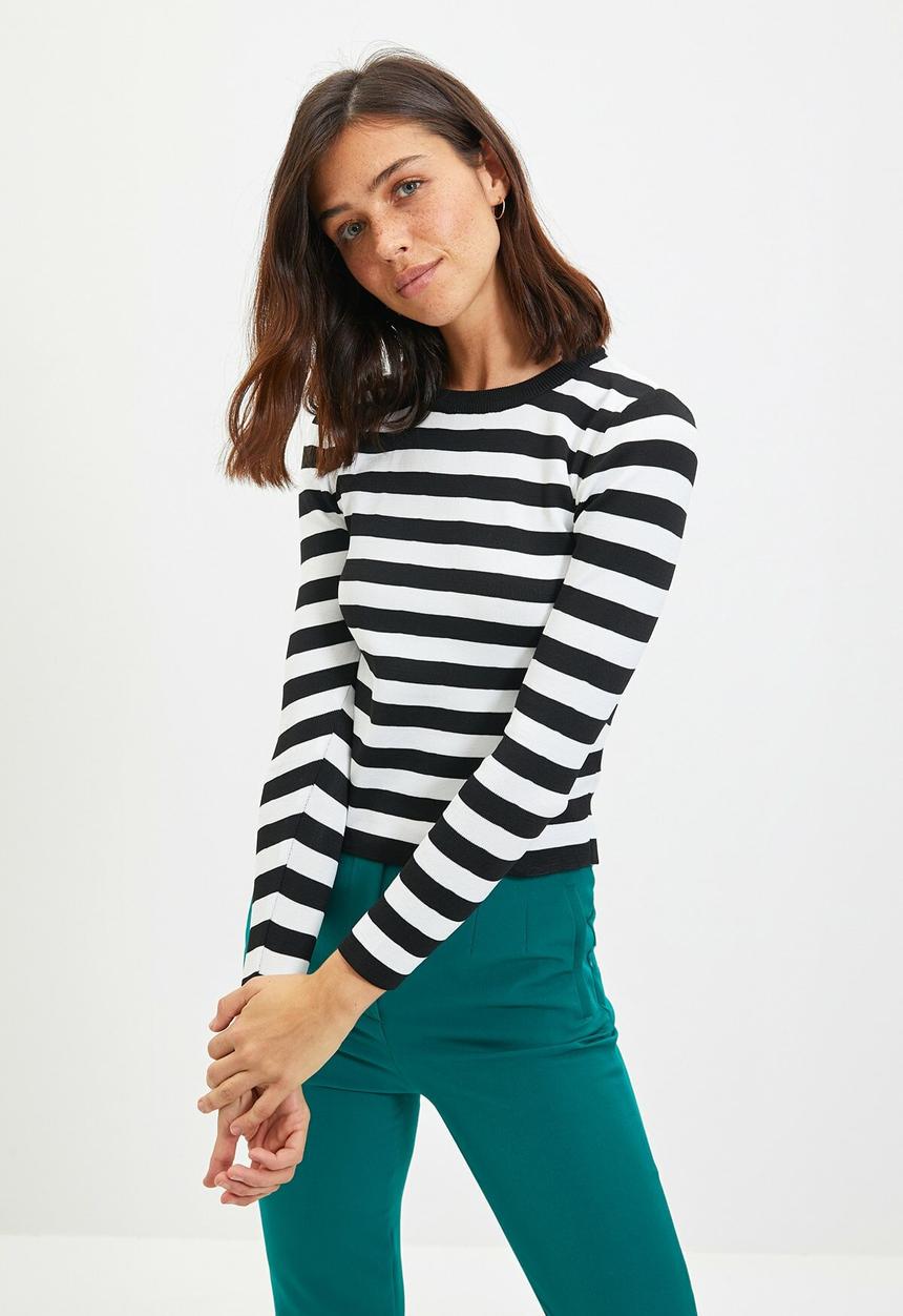 Trendyol - Striped knitwear sweater - black