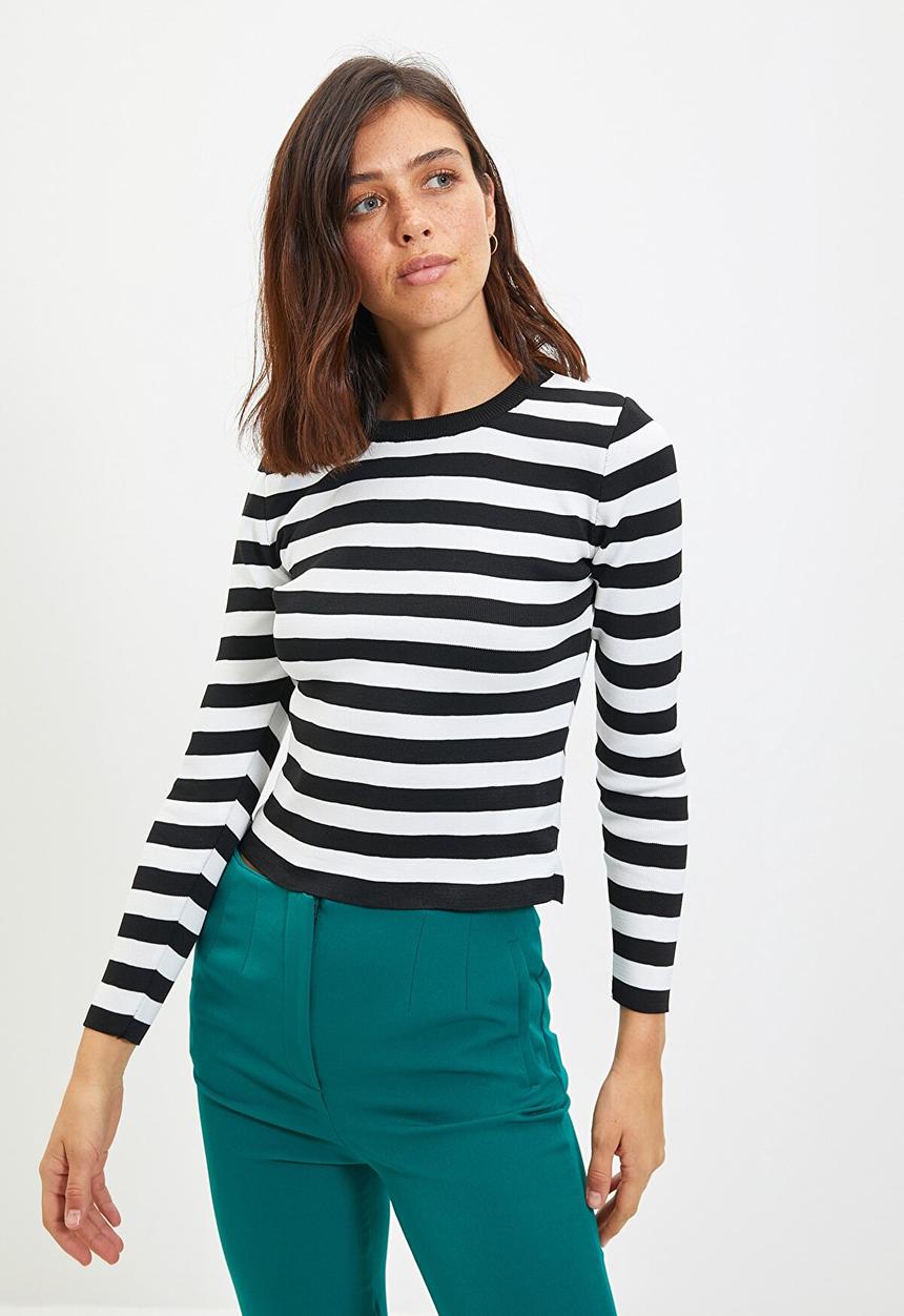 Trendyol - Striped knitwear sweater - black