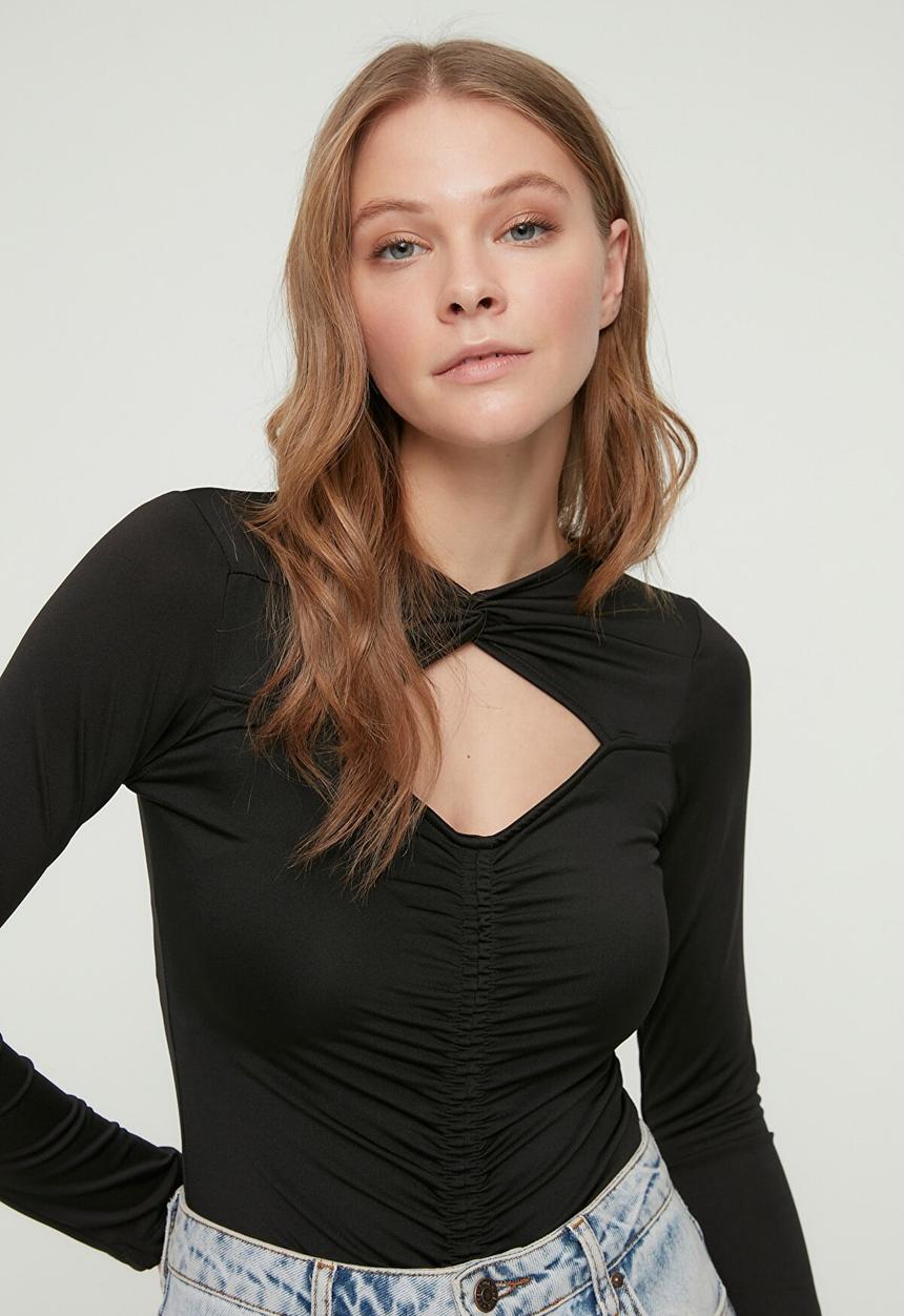 Trendyol - Ruched front bodysuit  - black