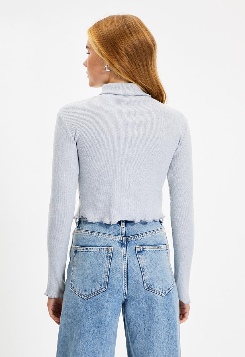 Trendyol - Turtleneck crop sweater knitted blouse  - grey