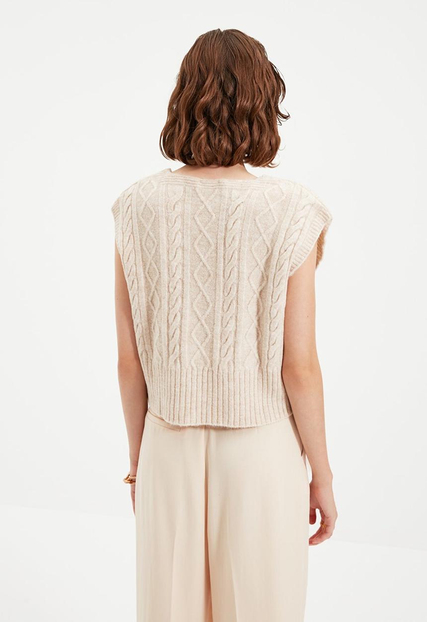 Trendyol - V neck knitwear sweater - stone