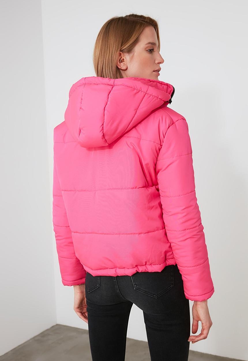 Trendyol - Hooded zippered down jacket - fuchsia