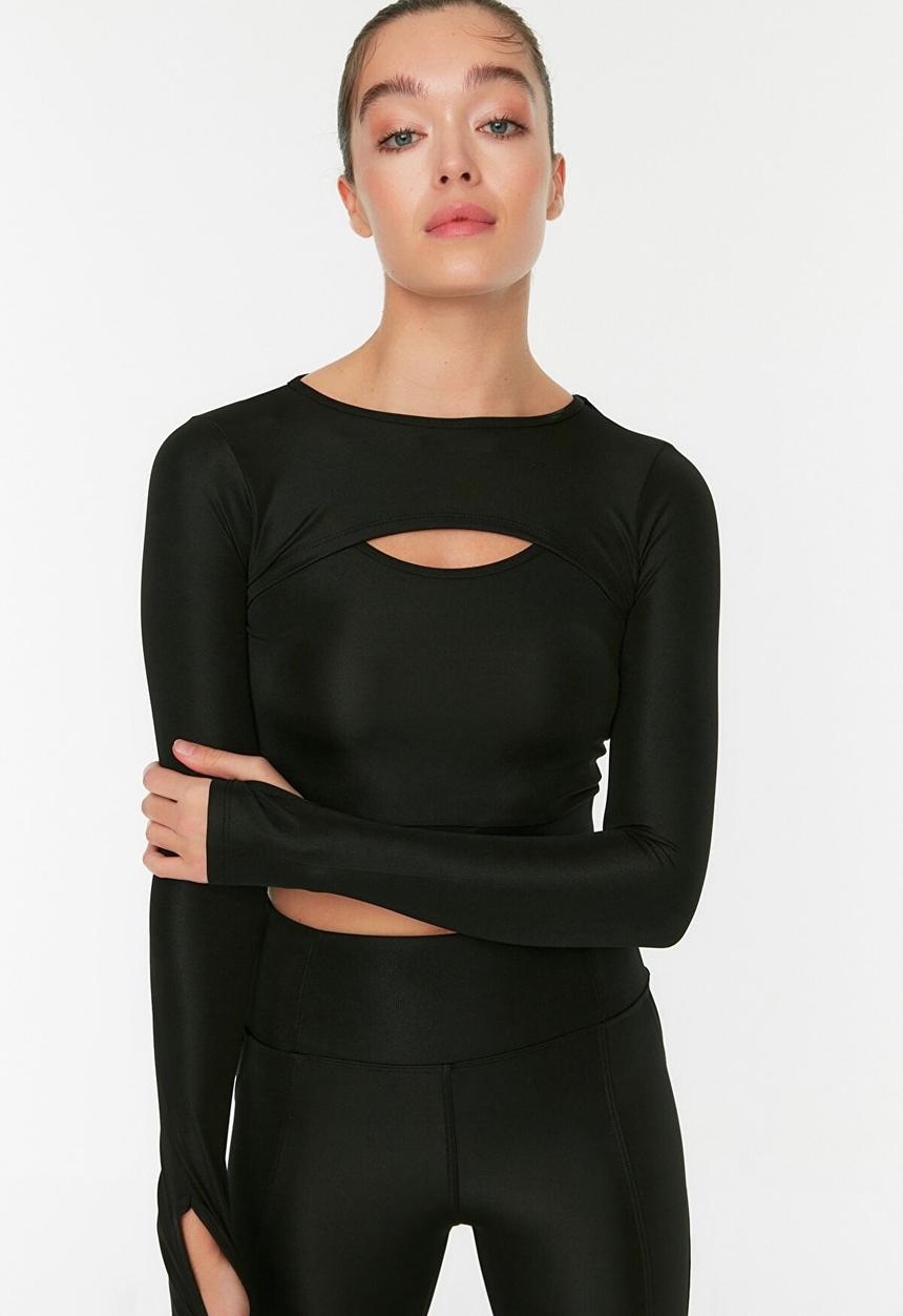 Trendyol - Cut out detailed crop sport blouse - black