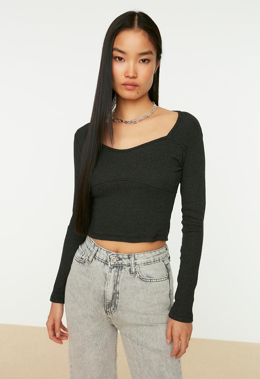 Trendyol - Stitch detail crop top - anthracite