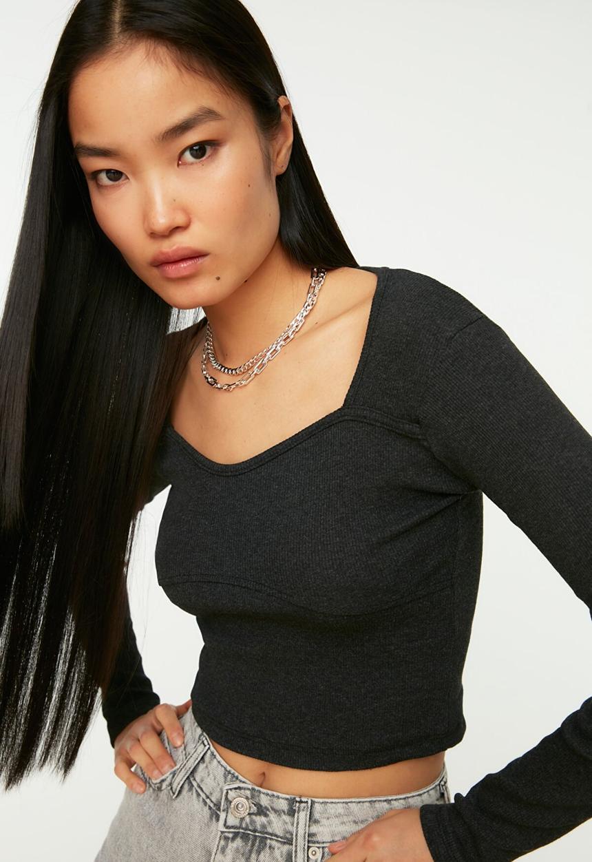 Trendyol - Stitch detail crop top - anthracite