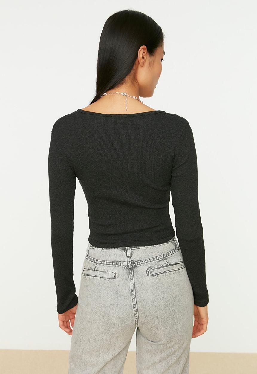 Trendyol - Stitch detail crop top - anthracite