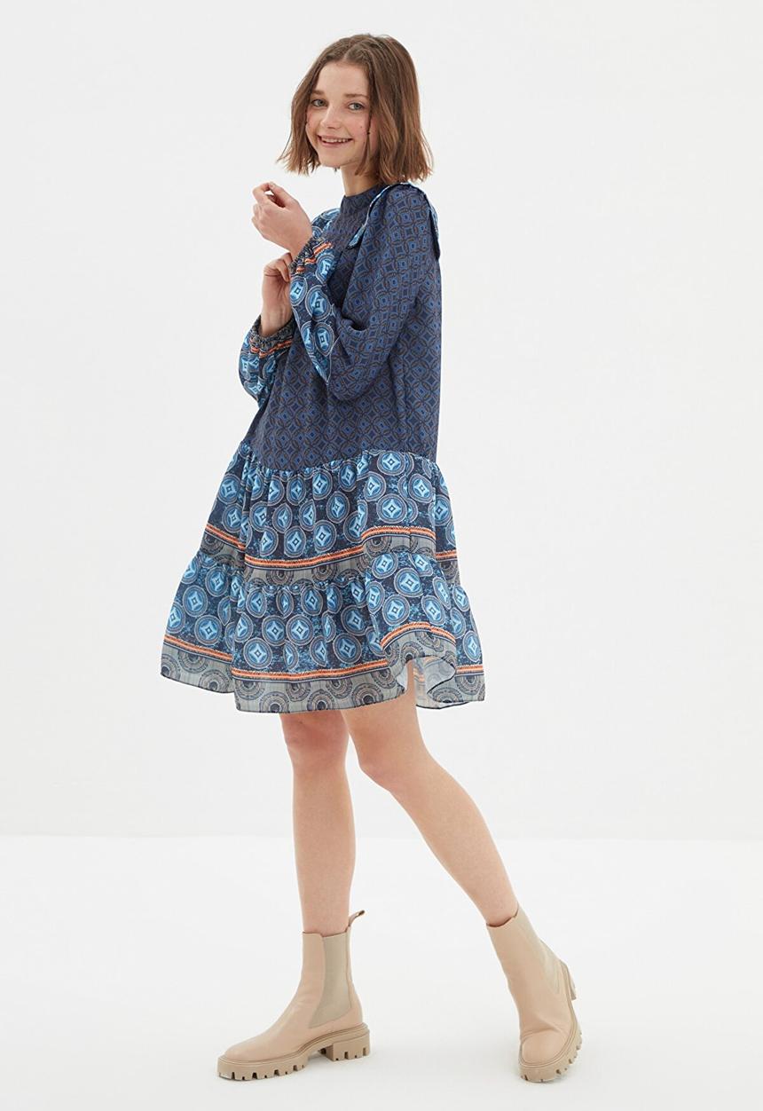 Trendyol - Belted frilly dress - navy