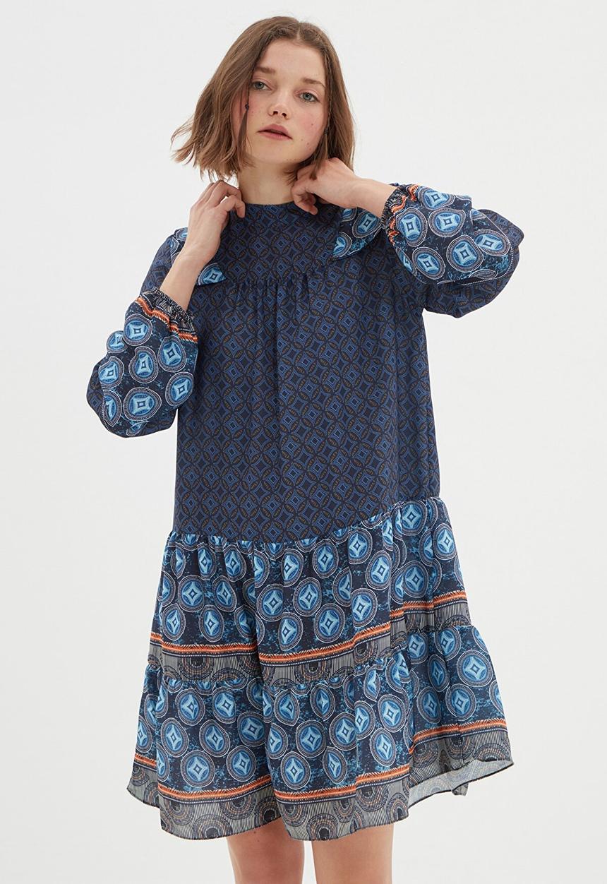 Trendyol - Belted frilly dress - navy
