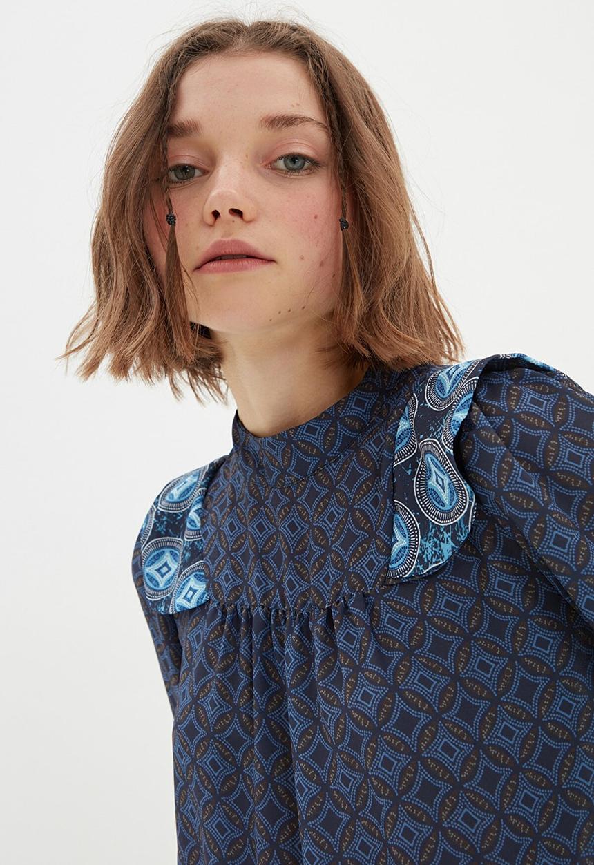 Trendyol - Belted frilly dress - navy