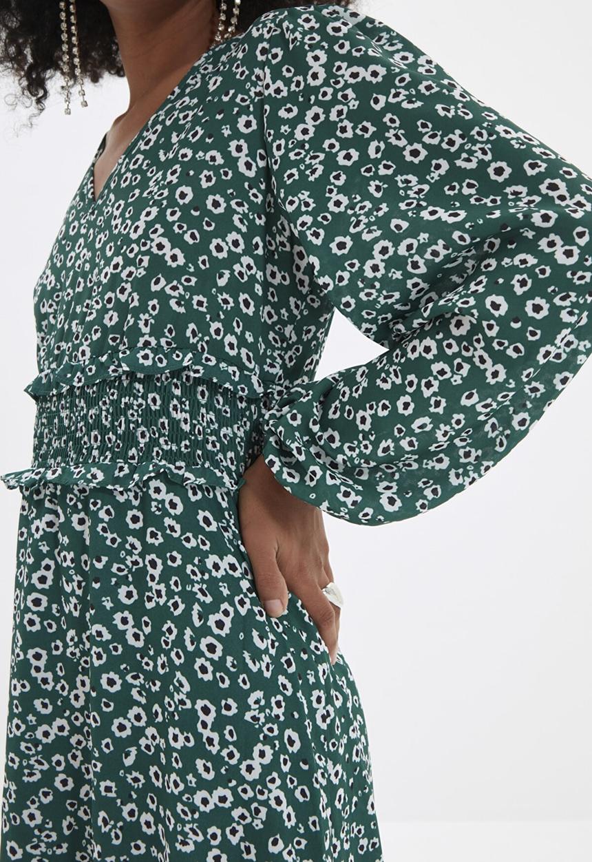 Trendyol - Patterned gipe detailed dress  - green