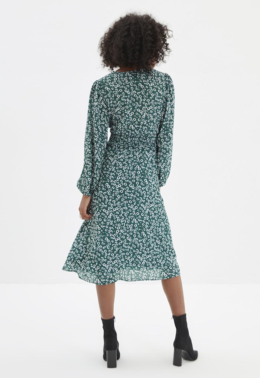 Trendyol - Patterned gipe detailed dress  - green