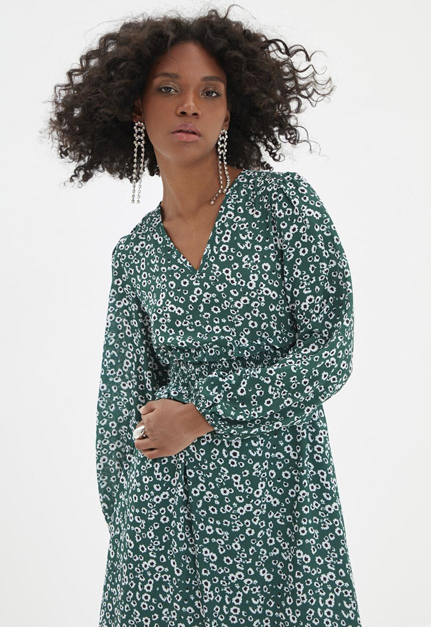 Trendyol - Patterned gipe detailed dress  - green