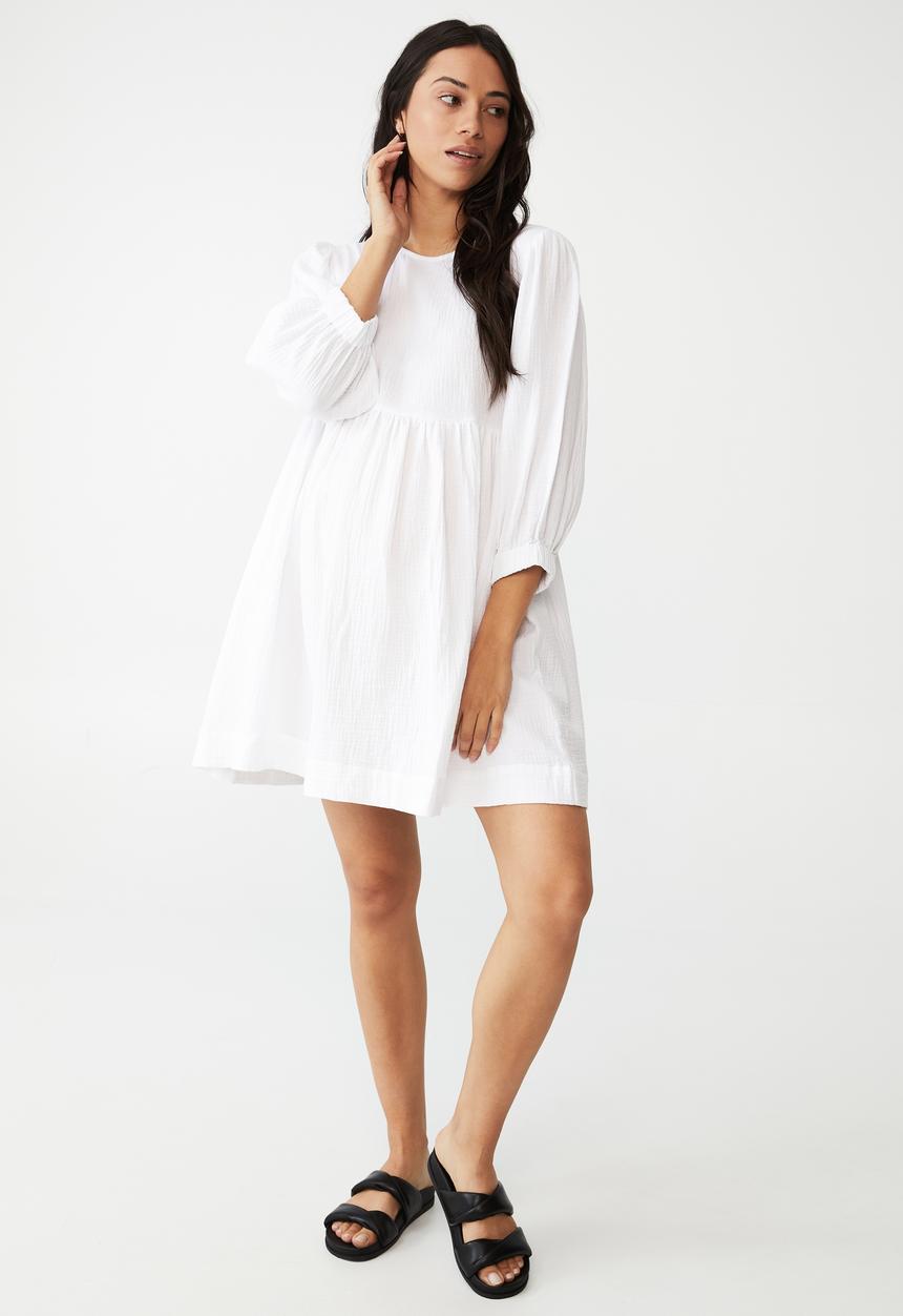 Cotton On - Maternity cheese cloth smock sleeved dress - white