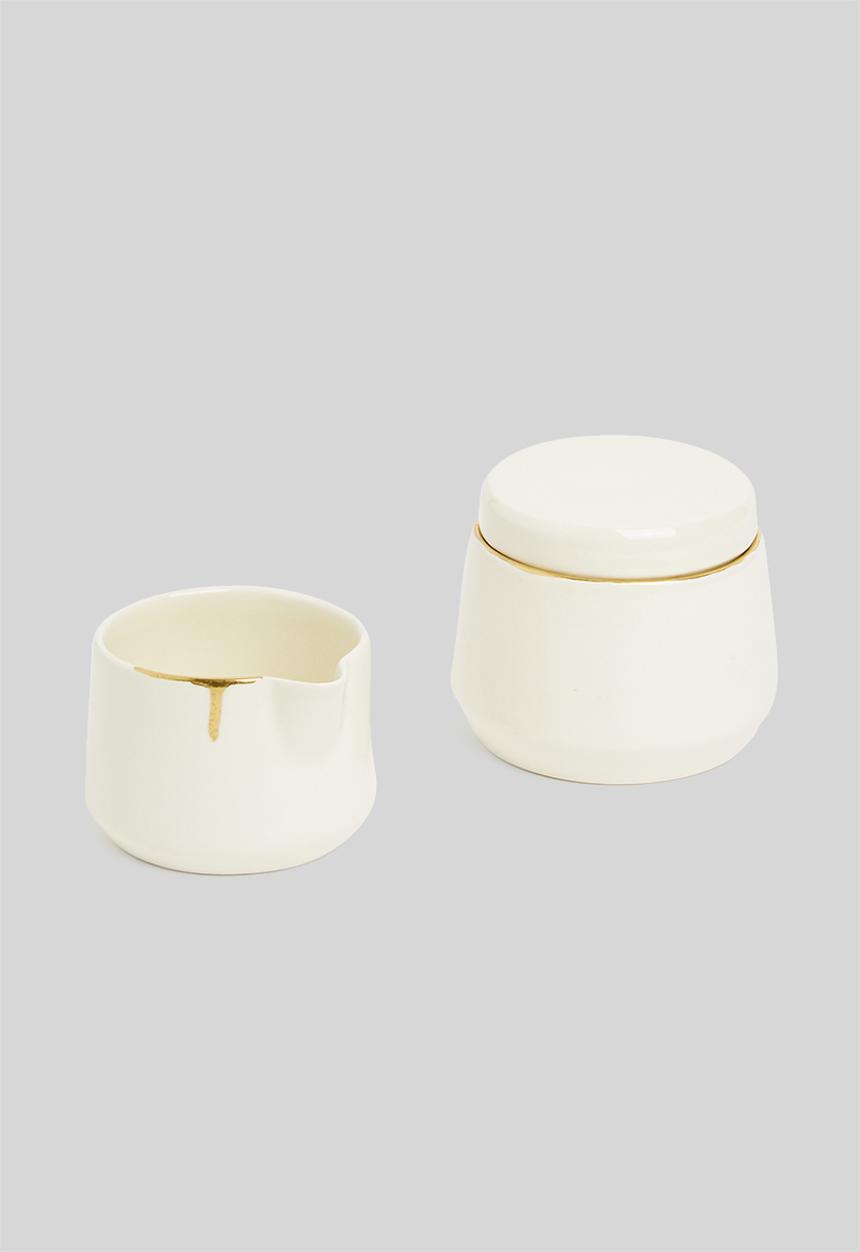 Urchin Art - Cirilla sugar pot and creamer set - cream & gold