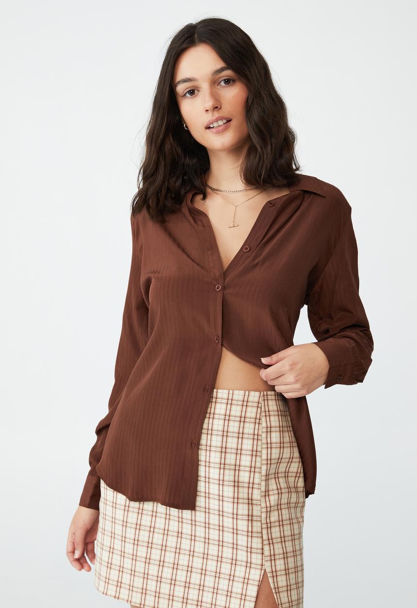 Cotton On - Long sleeve mod shirt - desert brown