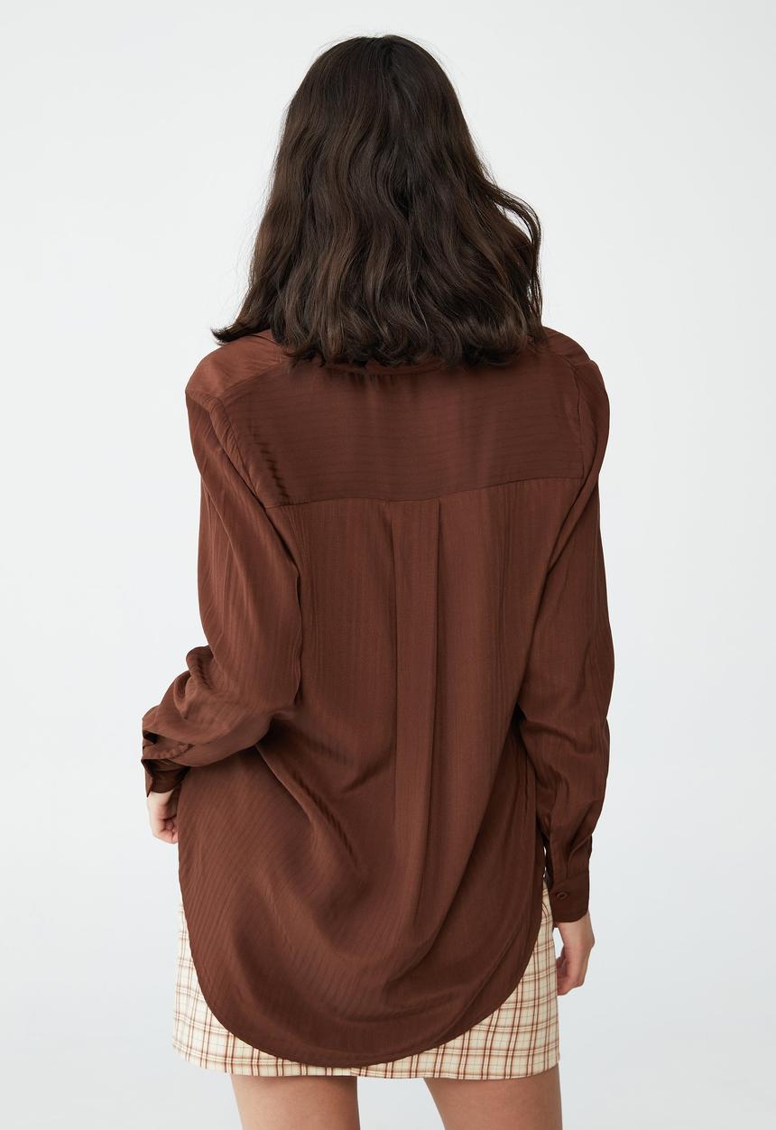 Cotton On - Long sleeve mod shirt - desert brown