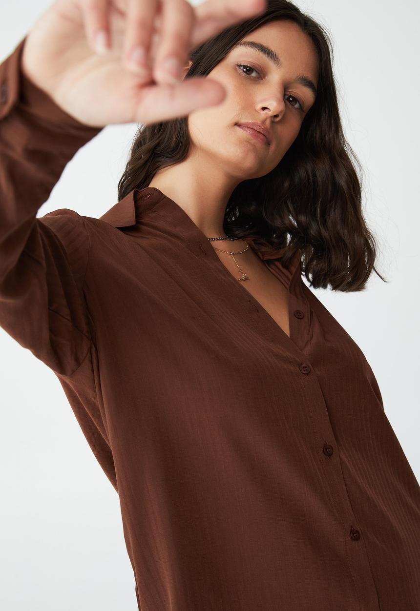 Cotton On - Long sleeve mod shirt - desert brown