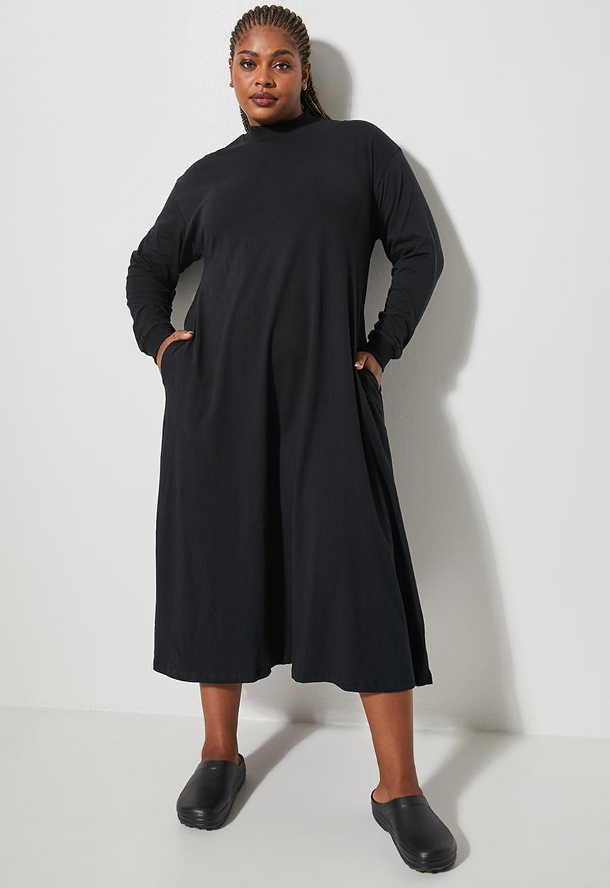 Superbalist - Long sleeve funnel neck trapeze dress - black