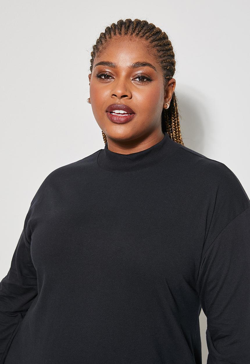 Superbalist - Long sleeve funnel neck trapeze dress - black