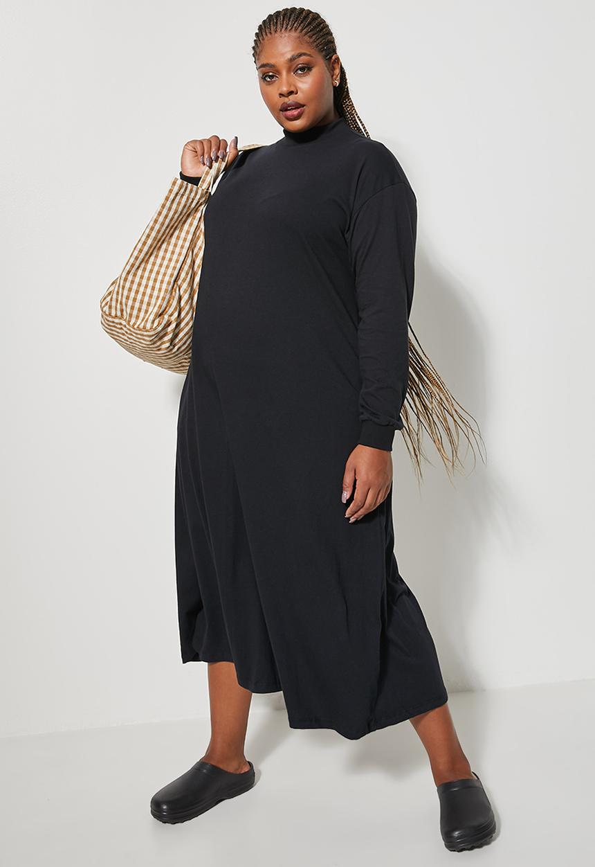 Superbalist - Long sleeve funnel neck trapeze dress - black