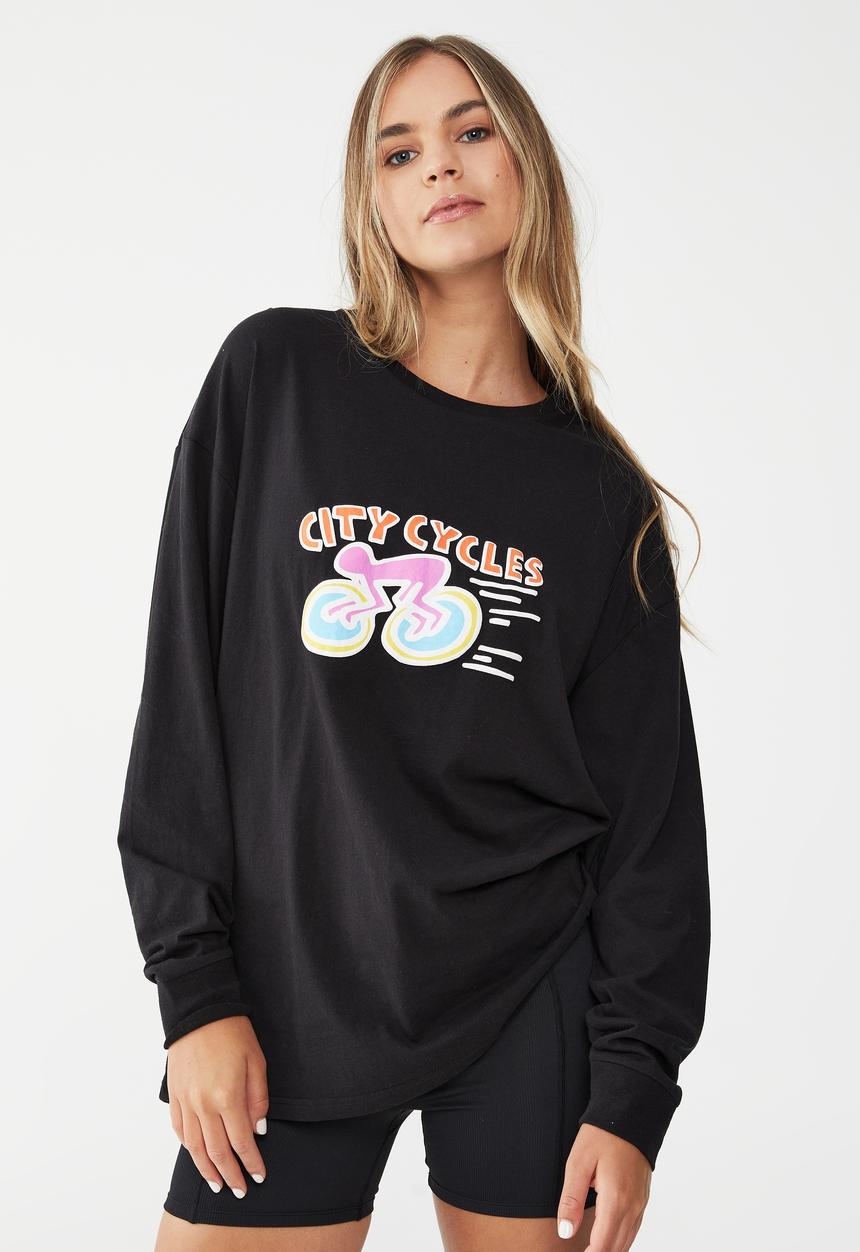 Cotton On - Slouchy graphic long sleeve top - black/keith haring city cycles