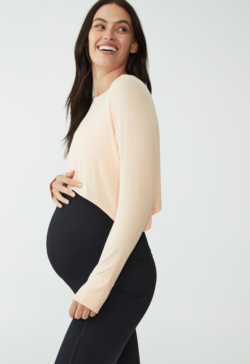 Cotton On - Maternity rib cross back long sleeve top - peach sand