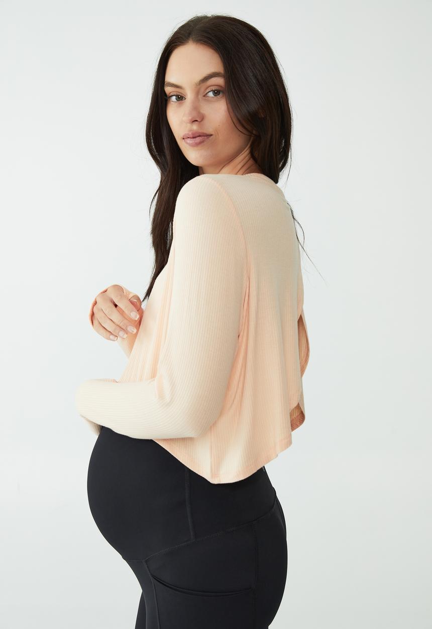 Cotton On - Maternity rib cross back long sleeve top - peach sand