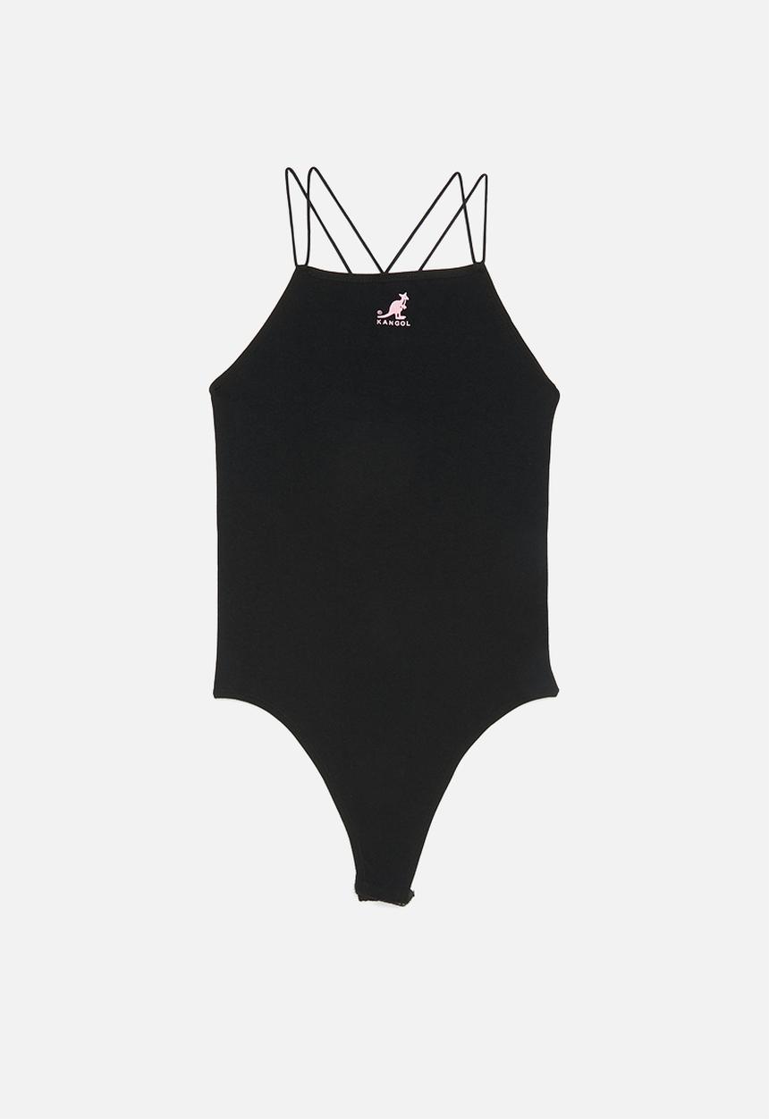 KANGOL - Strappy ribbed bodysuit with cf print - black